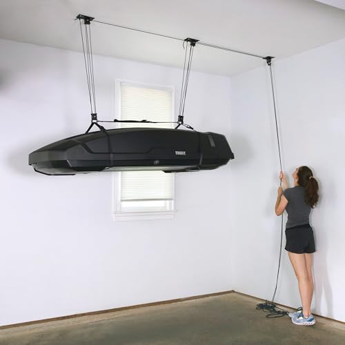 Heavy Duty Cargo Box Hoist - Supports 150 lb, Fits 8 ft Ceiling, Includes Variation for Lifting 75% of Weight