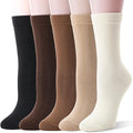 MOGGEI Wool Boot Socks - Medium, Khaki / Coffee / Beige / Black - 5 Pairs Winter Warm Cozy Breathable Casual Work Socks for Women