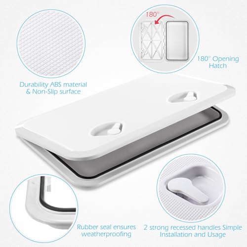 White Marine Boat Deck Hatch Cover Set - 24 x 14 Inches with 180 Hinges & Handle