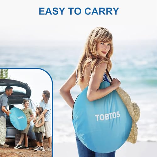 Blue Pop Up Beach Tent with UV Protection for 3-4 People - UPF 50+ Sun Shelter