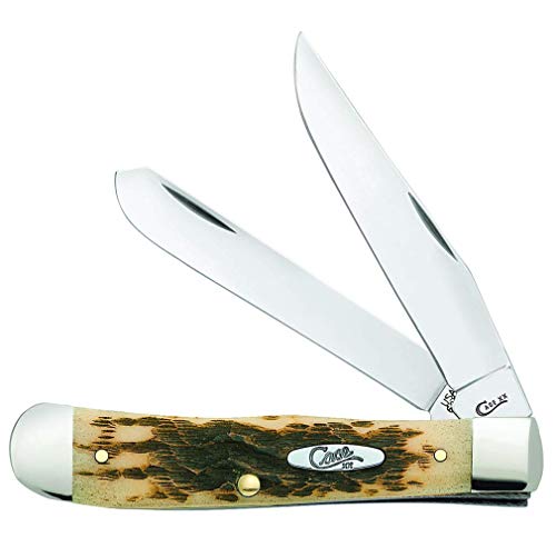 Case XX WR Pocket Knife Trapper Amber Bone Handle with Carbon Steel Blades, 4 1/8" Closed
