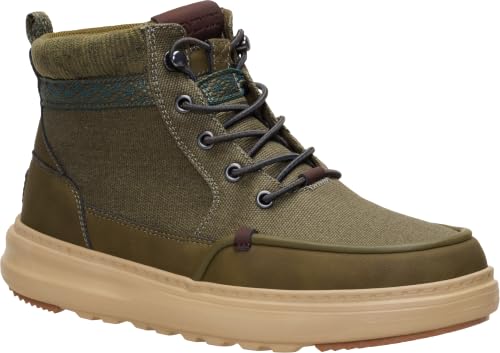 HEYDUDE Women's Remi Field Boots Dark Olive Waxed Canvas Water-Resistant Ankle Boots