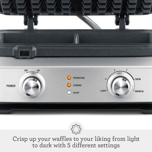 4-Slice Stainless Steel Waffle Maker with Adjustable Browning Control