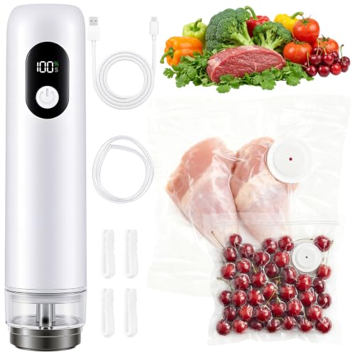 ROUUO White Handheld Food Vacuum Sealer with USB-C & Reusable Bags, Compact Portable