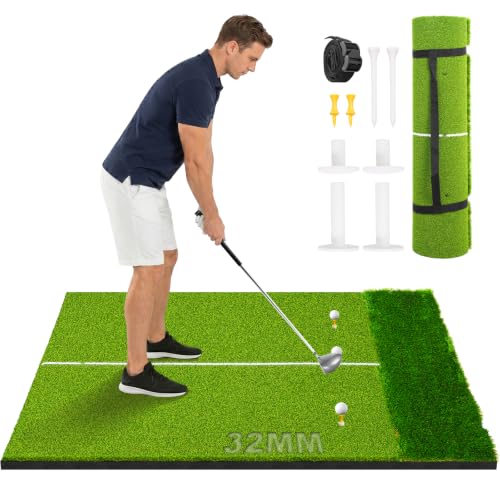 Beautist 5x4FT Dual-Turf Golf Hitting Mat with Stance Alignment Line, Shock Absorption, Indoor & Outdoor Use