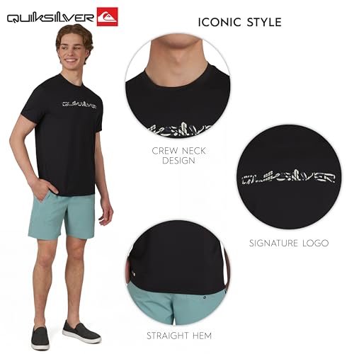 Men's UPF 50 Sun Short Sleeve Rash Guard Swimwear Large Black
