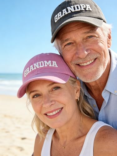 Couple Matching Baseball Cap for Grandpa Grandma Uncle Auntie - Adjustable Embroidered Hat (Black & Pink)