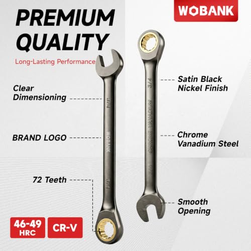 WOBANK 22-Piece Ratcheting Wrench Set - Metric & SAE, Regular Edition, 8-19mm & 1/4-3/4"