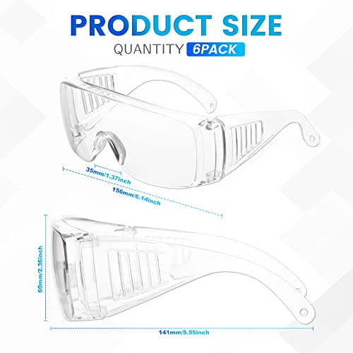 WFEANG 6-Pack Clear Over Eyeglasses Safety Glasses ANSI Z87.1 Bulk Pack