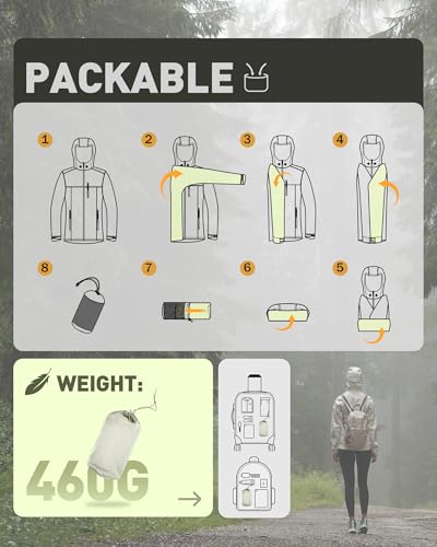 Women’s Packable Waterproof Rain Jacket - Medium Beige, 33,000ft