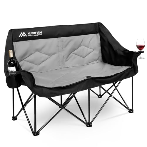 Huskfirm Oversized 2-Person Camping Chair Grey - Portable Folding Lawn Seat