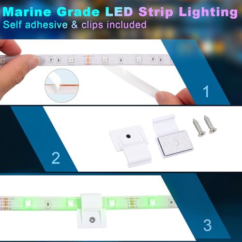 100FT Waterproof RGB Boat LED Light Strip 12V with App & Remote - Marine Lighting for Pontoon, Yacht, Kayak, Deck, Night Fishing - Variation: 30M