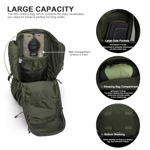 Mardingtop 50L Internal Frame Hiking Backpack - Ranger Green, Waterproof & Durable