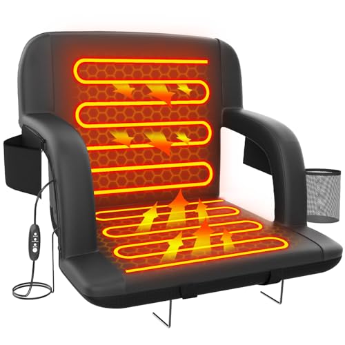 Heated Stadium Seat for Bleachers 25-Inch Wide with USB & 3 Heat Levels - Black