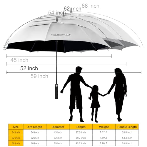 Silver 68-Inch UPF50+ Sun Umbrella UV Protection Windproof Golf Canopy