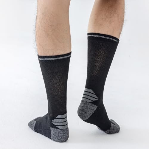 Men's Lightweight Long Cushion Athletic Work Socks - Black 10 Pairs Large