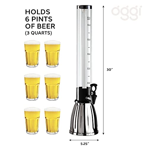 Oggi Beer Tower 88oz Stainless Steel Beverage Dispenser with Ice Tube & Spigot