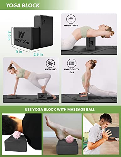 KNOWYOGA 12-in-1 Black Yoga Starter Kit with Mat, Blocks, Resistance Bands & Foam Roller