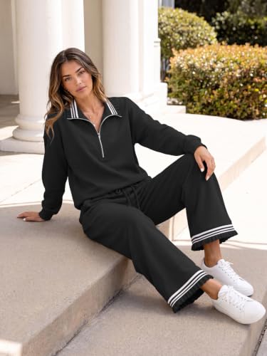 Aoysky Women's 2 Piece Lounge Sweatsuit Set - Black, Large