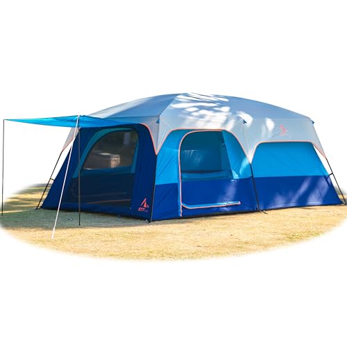 Family Camping Tent 14 Person with 3 Rooms & Doors - Dark Blue