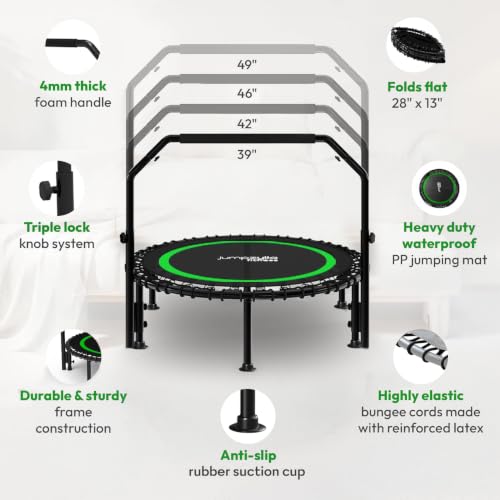 Green 40-Inch Mini Rebounder Trampoline for Adults with Adjustable Handlebar