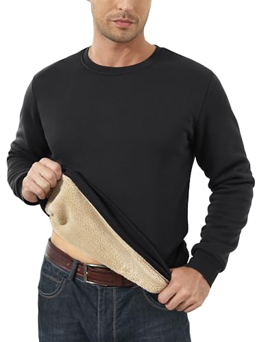 Men's Fleece Lined Sweatshirt - Warm Crewneck Pullover, Large Black
