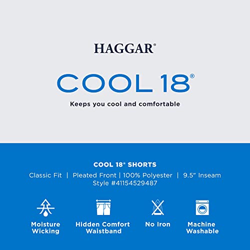 Haggar Men's Classic Fit Cool 18 Short - Expandable Waist, Pleat Front, Solid Gabardine, Size 38