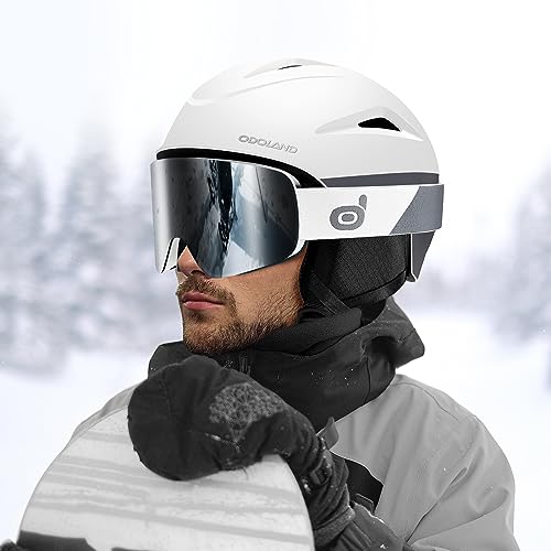 Odoland Ski Helmet & Goggles Set Arctic White L (60-61cm) – Snow Sports Safety Gear for Adults & Youth