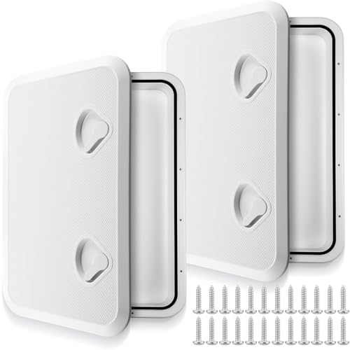 White Marine Boat Deck Hatch Cover Set - 24 x 14 Inches with 180 Hinges & Handle