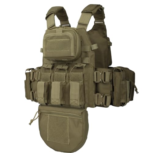 BOMTURN Tan Tactical Outdoor Vest for Men, Modular Molle System, Adjustable Fit