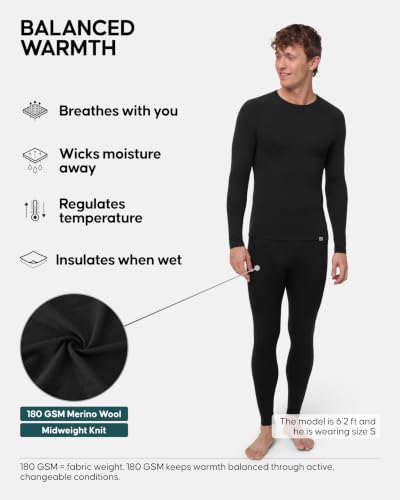 DANISH ENDURANCE Merino Wool Base Layer Set Men Black X-Large Thermal Underwear