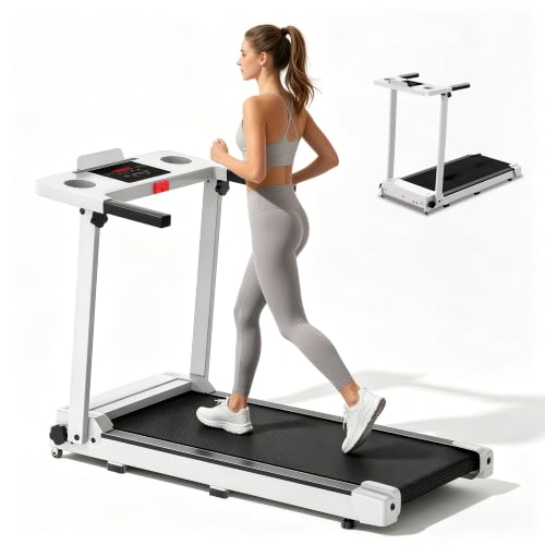 White Walking Pad Treadmill with 8% Incline, Handle Bar & Remote Control