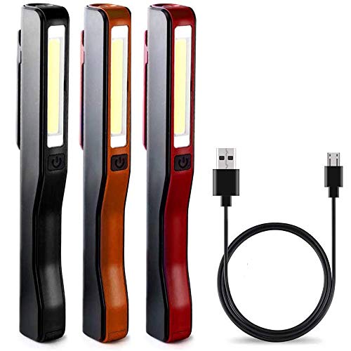 Rechargeable LED Work Light 3-Pack with Magnetic Clip, COB Floodlight & Torch