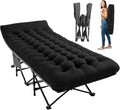 Folding Camping Cot for Adults with Mattress - Black, 75x28x14 Inches - Portable Bed
