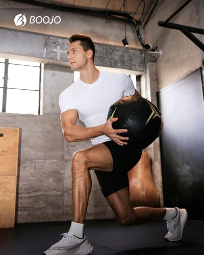 Men's Short Sleeve Compression Shirt 5 Pack - Workout Moisture Wicking Base Layer - Large, Black/White/Navy