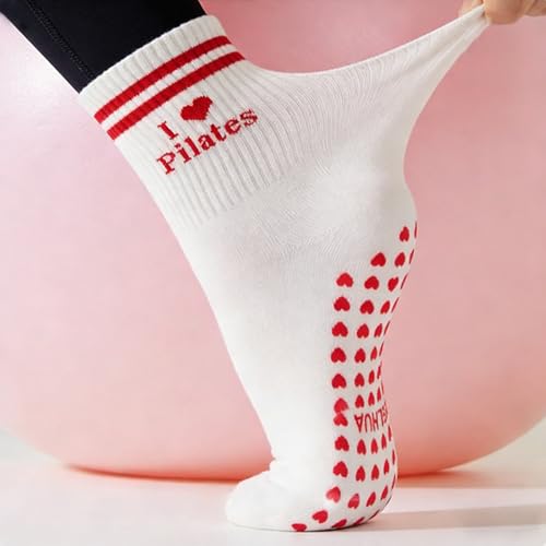 Women Pilates Grip Socks with Anti-Skid Cotton Heart Grip Cuffs - Mother's Day Gift