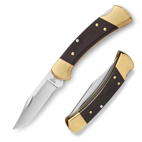 Buck Knives 112 Ranger Hunting Knife with Sheath - Wood & Brass Handle, 3-Inch Blade