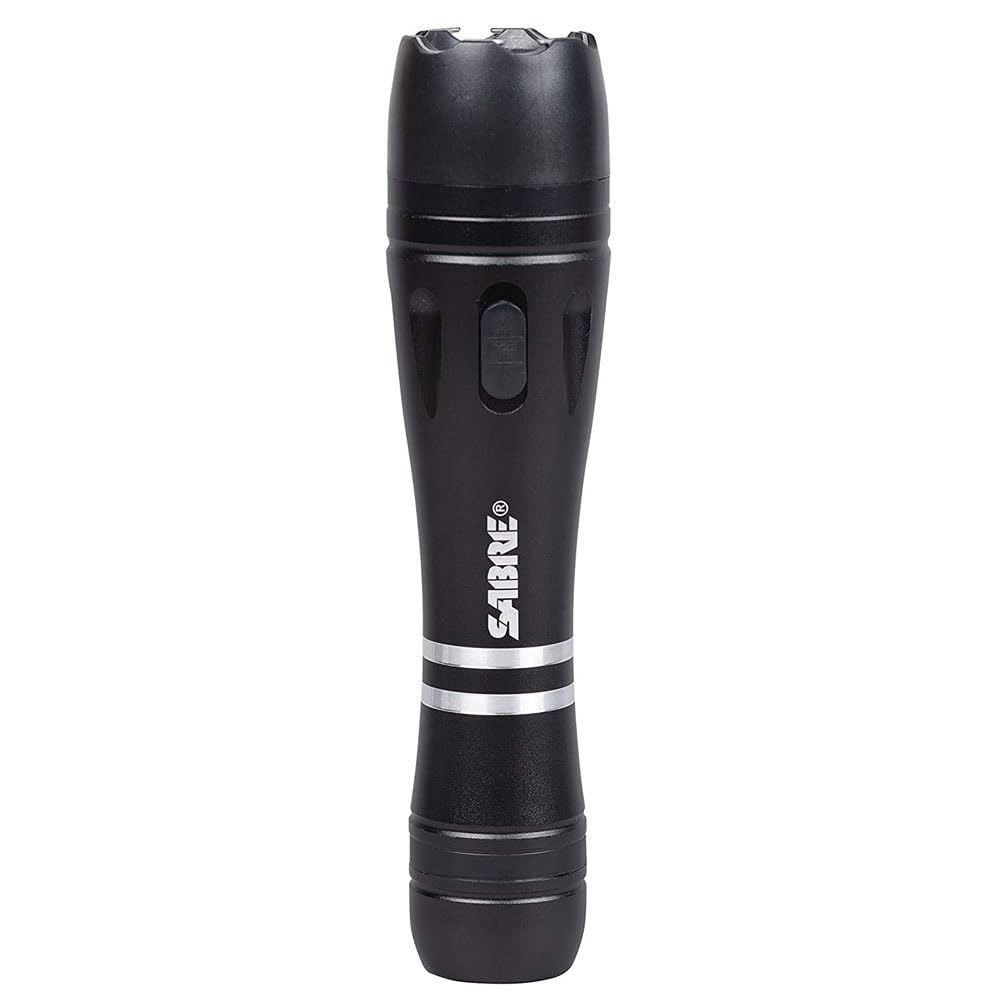 SABRE 2-in-1 Tactical Stun Gun with LED Flashlight, Self Defense Stun Gun with 2.517 µC Charge Produces Intolerable Pain, 130 Lumen LED Light, Safety Switch, Belt Holster, Rechargeable Battery