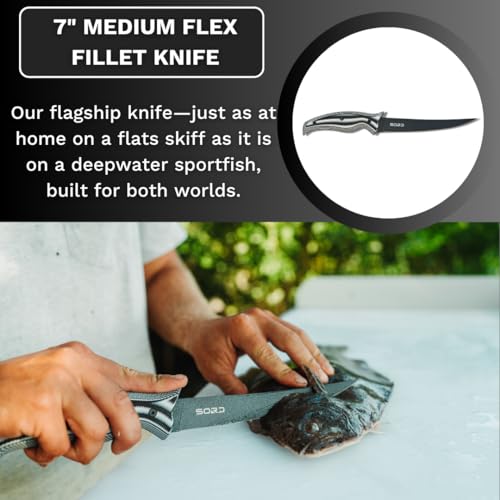 7 Inch Medium Flex Fillet Knife - Razor Sharp Carbon Steel Blade, Non-Slip Handle, Includes Kydex Sheath