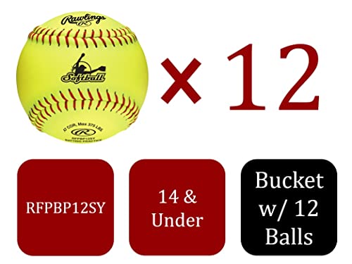 Practice Softballs Bucket of 12 - 12 Inch NCAA Official Softballs with Synthetic Cover