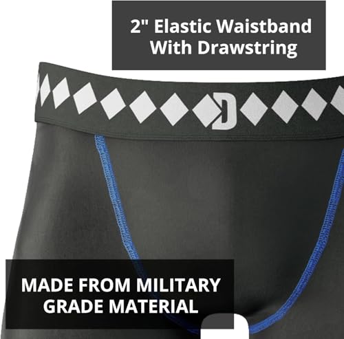 Large Diamond MMA Compression Shorts with Built-In Jock Supporter & Athletic Cup Pocket - Men's Sports Gear