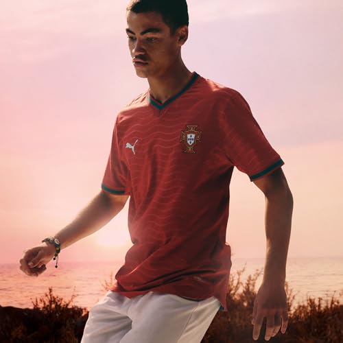 PUMA Portugal Home Jersey Men's Crew Neck Short Sleeve Soccer Shirt XX-Large Club Red-Green Lagoon