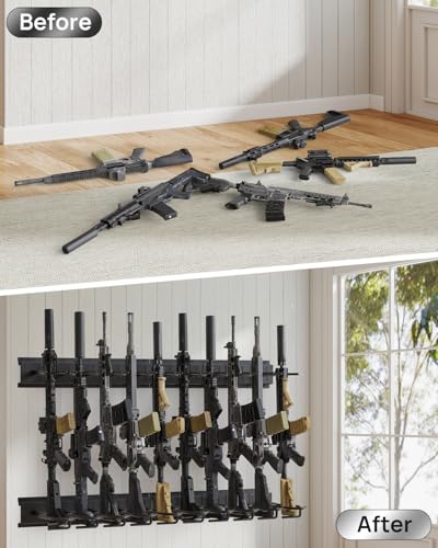 Upbci 10-Slot Wall Mount Gun Rack Vertical Rifle Storage Holder Black