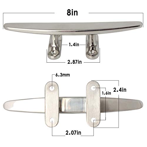 8 Inch Stainless Steel Dock Cleats - Marine Boat Mooring Hardware, 6 Pack
