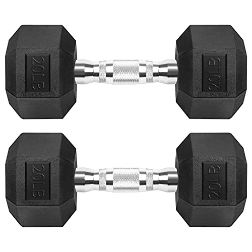 20 lb Pair Rubber Coated Hex Dumbbells for Strength Training - Cast Iron