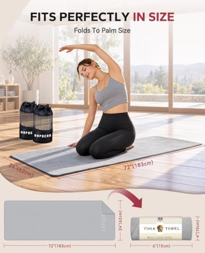 Grey 2 Pack Non Slip Yoga Mat Towels with Grip Dots - 72 x 24 Inches