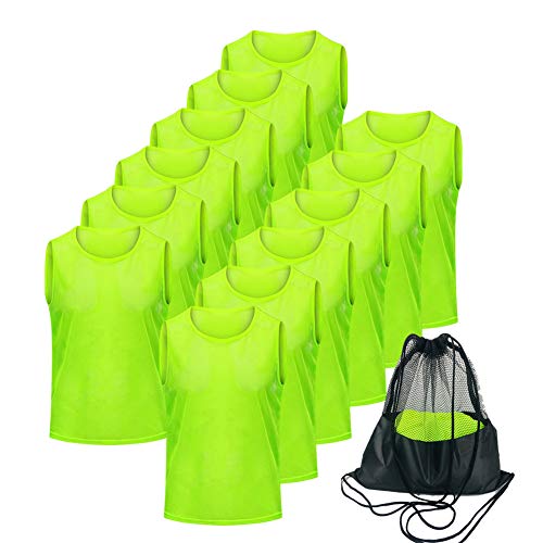 Youth & Adult Soccer Pinnies - Mesh Scrimmage Vests, Large Green