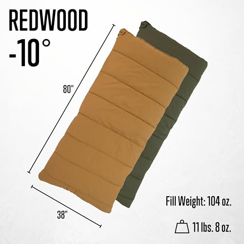 ALPS OutdoorZ Redwood Green -10°F Flannel-Lined Over-Sized Sleeping Bag for Cold Weather Camping