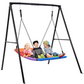60-Inch Saucer Swing Set with Stand - Rainbow Swing, 440LBS Capacity, Black Frame