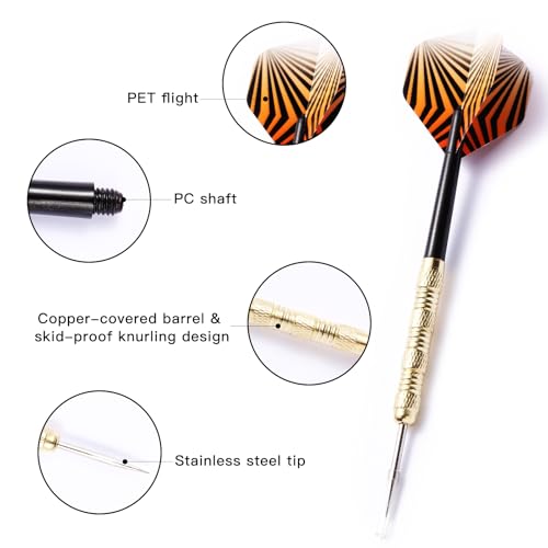 18 Pcs Steel Tip Darts Set - 14g Metal Tips, 6 Flight Patterns, 6.0in Barrels & Shafts